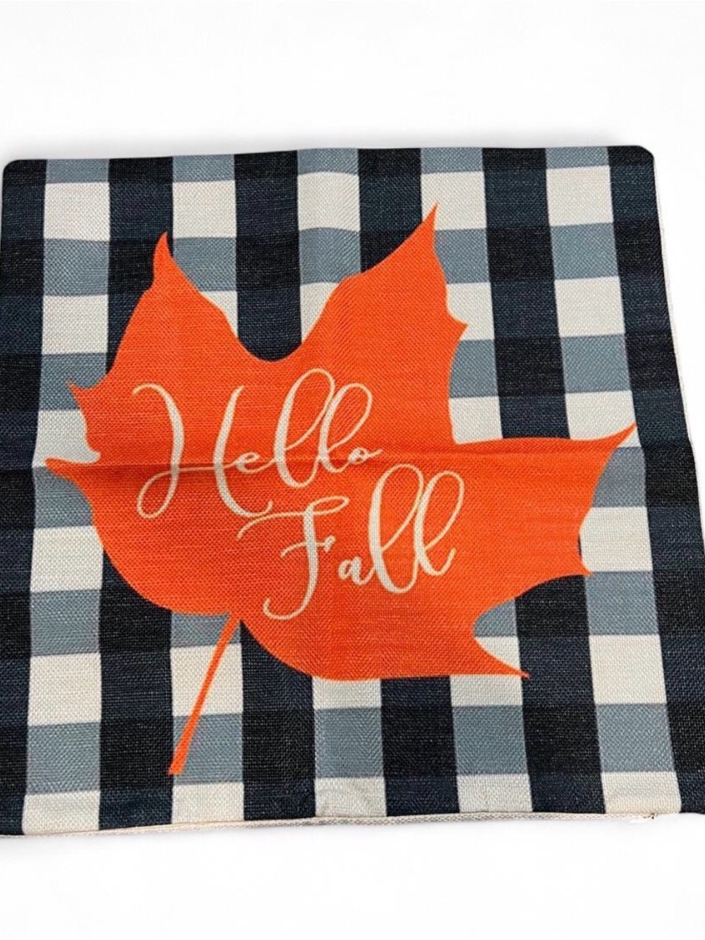 Hello Fall Buffalo Check Decorative Pillow Cover - Orange Leaf